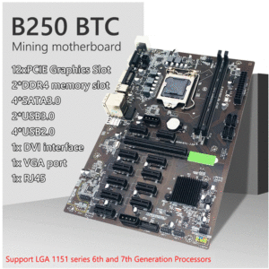 B250 Mining Motherboard 12 GPU LGA1151 DDR4 Memory Bitcoin Ethereum Miner Rig Low Power